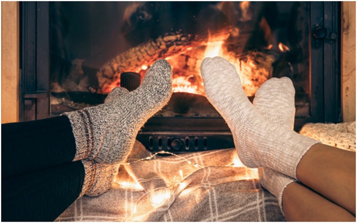 cozy socks and a warm fire