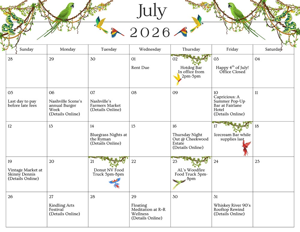 July 2026 Resident Calendar