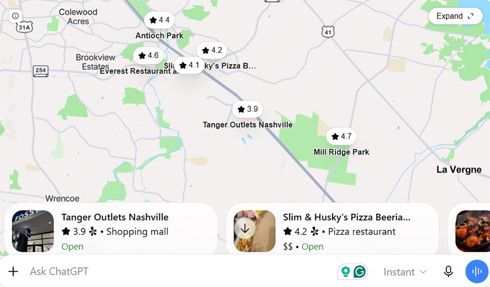 chatgpt map of nearby amenities