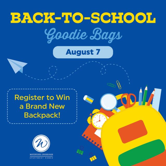 On August 7th, we will be giving away some back to school goodie bags. The bags will have a variety of school supplies in them & will be available all day while supplies last. We will also be holding a raffle for a resident to win a brand new backpack! 🎒✏️
