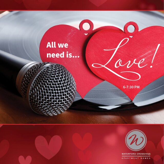 All we need is a little LOVE, YOU, and KARAOKE at the Clubhouse!

Tonight’s the night to grab the mic and croon to the songs you love. Bring your favorite guy or gal and join us for an early Valentine’s celebration filled with music, laughter, and great company. Swing by after work from 6:00–7:30 PM to enjoy refreshments, mingle with friends and neighbors, and make it a night to remember.

Check out more things to do in and around our neighborhood, here, on our blog page: https://bit.ly/4bVK6m7