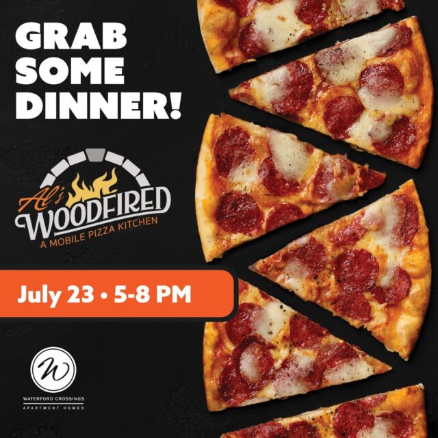 🍕 Dinner Is Served... and It's Right Outside Your Door! 🔥

Skip the cooking and treat yourself to handcrafted pizza from Al's Woodfired Mobile Pizza Kitchen when they roll into Waterford Crossings!

Join your neighbors on Thursday, July 23, from 5:00–8:00 p.m. for fresh, wood-fired pizza made to order with delicious toppings and plenty of flavor. It's the perfect excuse to enjoy a relaxing evening, support a local business, and grab dinner without leaving the community.

📅 Thursday, July 23
🕔 5:00–8:00 p.m.
📍 On-site at Waterford Crossings

Bring your appetite—we'll see you there! 🍕❤️

#LifeAtWaterfordCrossings #ResidentEvents #FoodTruckNight #WoodFiredPizza #AntiochTN #ApartmentLiving #WaterfordCrossings